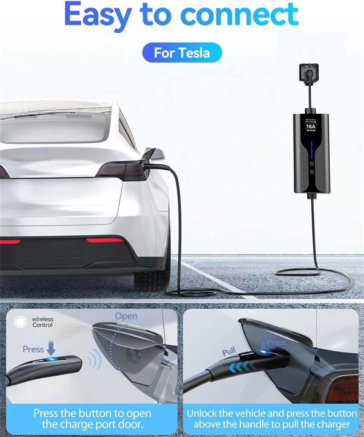 16A Portable Home Charger, NACS Connector Compatible With Model Y/X/3/S/Cybertruck