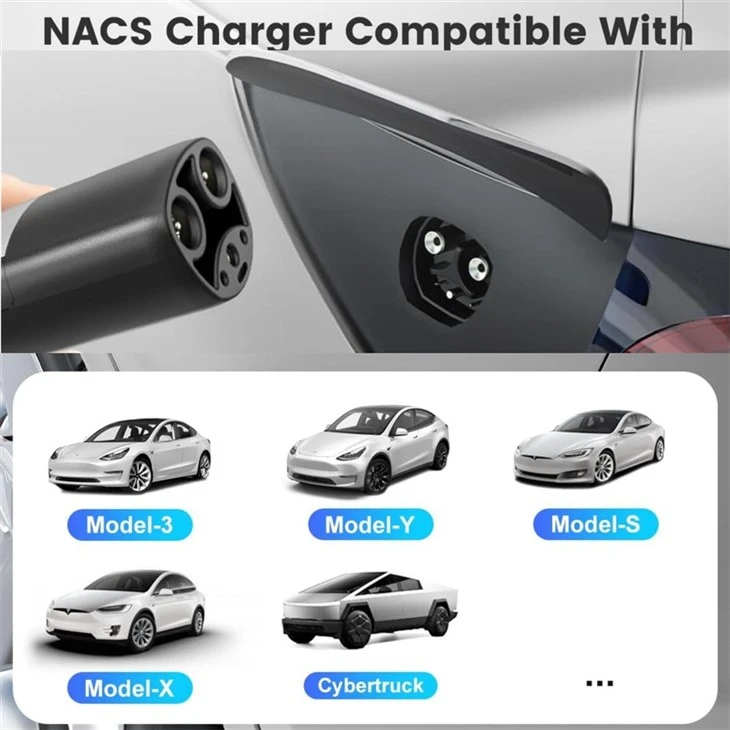 16A Portable Home Charger, NACS Connector Compatible With Model Y/X/3/S/Cybertruck